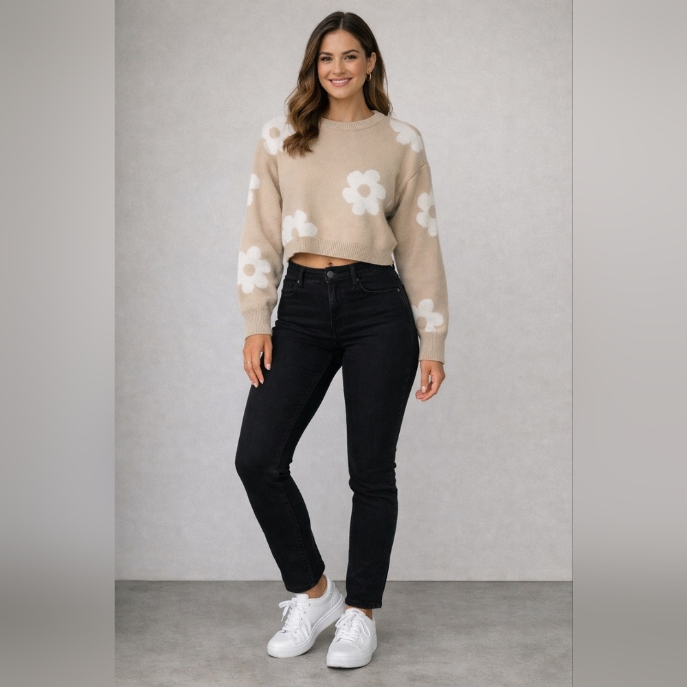 Altar’d State Floral Cropped Sweater Small Boho Knit Top